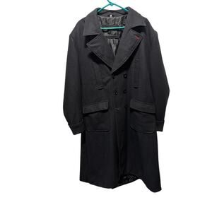Men’s Black Double Breasted Wool Overcoat Trench Dr WhoStyle Winter Coat Size XL